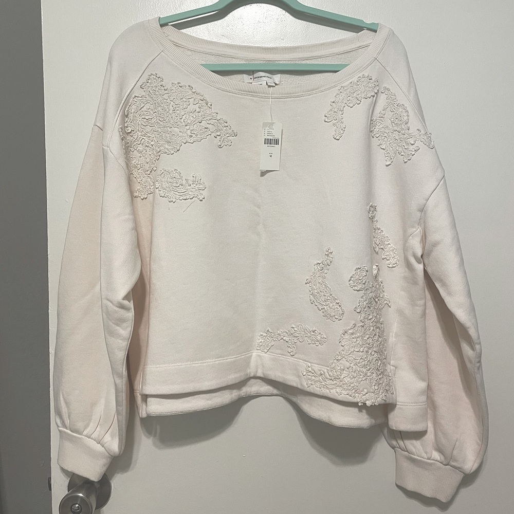 Anthropologie Crochet Appliqué Pullover